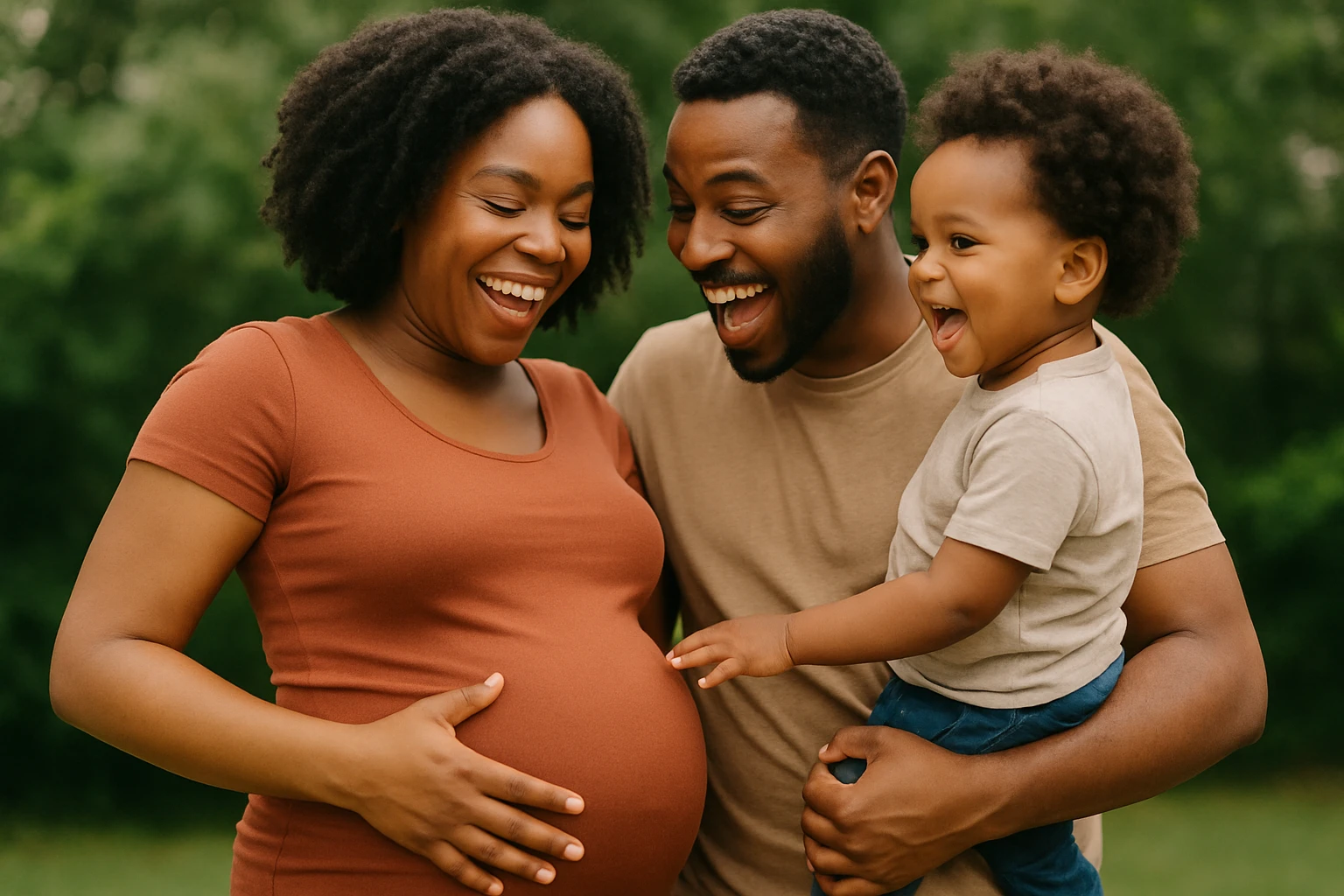 A man with his pregnant wife and young child